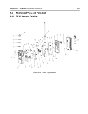 Page 65Maintenance – CP185: Mechanical View and Parts List 6-15
6.6 Mechanical View and Parts List
6.6.1 CP185 View and Parts List
Figure 6-19.  CP185 Exploded View
78
6
5
416
1 2
39101112
13
14
1517
1819
20 2122
23
242526272829
30
31
32
33 34
35 36
37 38
39
40 41
42 43
44 