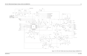 Page 115VHF (146-174 MHz) Schematic Diagrams, Overlays, and Parts Lists (8486342Z13-C)7-456880309N62-CJune, 2005
0 V (Rx) R516
MICROPHONE CONNECTOR
3 V (Tx) Not Placed
7.5 V 100k
3.5V (UNSQ)
3.5V (UNSQ)
0.15 V (UNSQ)
3 V (UNSQ) 1.5 V145 mV RMS 114 mV (RF)
Supply = 7.42
1/2 Supply = 3.22
INTERNAL SPEAKER
0
Not Placed R517 0Not Placed Not Placed
3.46 V RMS (Rx)(0.5 W@24 OHMS
VHF UHF
R513
R515
ACCESSORY CONNECTO
R
DC Level 0.3 - 0.4 V low
Not Placed2.3 V150 mV RMS (25 kHz) (Rx)
75 mv RMS (12.5 kHz) (Rx)
1.5 V
200...