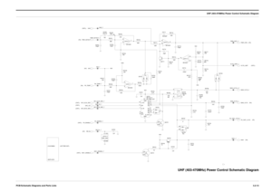 Page 17 
UHF (403-470MHz) Power Control Schematic Diagram
PCB/Schematic Diagrams and Parts Lists3.2-13
 
UHF (403-470MHz) Power Control Schematic Diagram
(CNTL) (CNTL)
(SV)
(CNTL)(CNTL)(PA)
GEPD 5579(PA)
(CNTL)(PA)
(CNTL)
(CNTL)
UHF PWR CNTL(SV)
(PA)(PA)
(FE) 9V3
X VAG_7
PWR_DETECT_7
9V3_7
FE_CNTL_VLTG_7 SPI_CLCK_SRC
DAC_CE_7 SPI_CLCK_SRC_7
FE_CNTL_VLTG DAC_CE22K R0714
3.3KR0713
Q0732
52
1 3
4
NU FMC2A
68KR0718
R0715
22K
560KR0716
.100uF C0714C0716PWR_CNTL PWR_CNTL_7
.0033uF 100pF C0713 R0712
330
100pF C0722...