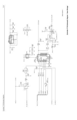 Page 133Controller T7/T9 Schematic Diagrams3-19
9C0325
0.1uFNU
10K R0332C0331
0.1uF U0331-2
PWR_GND
3GND5VCC
2C0354
0.1uF
C0342
18K
U0341-2
LM2904
6
57 8
42
5VDD
3VSS 6
0.1uF C0302
10
R0343
0 RX_AUD_RTN5VD
FLAT_RX_SND 3V3
SPI(0:10)R0324
C0303
100pF
0.1uF C03050.1uF C0343 0.1uF
1uF C0324U0351
LP2951ACMM-3.3
2C0351
0.1uF
74AHCT1G125U0331-1 2
A
1 OE
4
Y33uF C0353
.022uF C0352
10K R0333SS 9
VCCA26
VCCD7
VSSA11
VSSA217
VSSA318VSSD12
XCLK 6
10K R0341 D0301
5
3
1 24
8
4
U0342
TC4S66F
4CNTL 1
47K R0346
47K R0347
1uF...