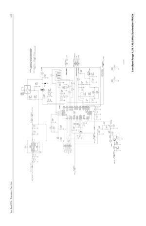 Page 315Low Band PCBs / Schematics / Parts Lists4-15
Comment: The NOISE_BLNKR line is required because it
is routed through the FracN from the Controller.
2.2VDC
1.5VDC7.6VDC
-5 to 0 dBm 8.7VDC13.1VDC2 - 3 VDC
2.9VDC, 0.46Vpp
0VDC (R), 4.7VDC (T)
2.5 - 11 VDC
2.5 - 11 VDC
4.9VDC (LOCKED)
0VDC (UNLOCKED) FN0:NP C1232
.039uF
FN0:NP820K R120721 .01uFC1254
.033uF 16.8MHz
XTALY1201
C1214 R1219
47
1uF 9V39V3_FRACN_1CLK_FRACN_1
FN0:NP C1226
LOCK_FRACN_1
C1223FN0:NP1pF C1205 5V_FRACN_2
.01uFR1208
51 L1207
2.2uH
1.6K...