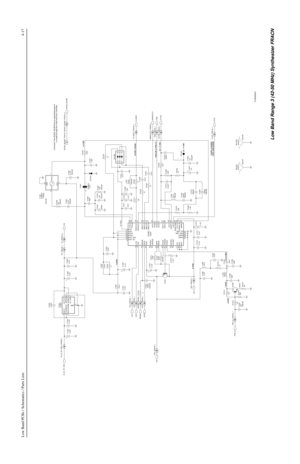 Page 317Low Band PCBs / Schematics / Parts Lists4-17
Comment: The NOISE_BLNKR line is required because it
is routed through the FracN from the Controller.
-5 to 0 dBm 8.7VDC
7.6VDC
1.5VDC 2.2VDC13.1VDC2-3 VDC
2.5 - 11 VDC 0VDC (R), 4.7VDC (T)
2.5 - 11 VDC
4.9VDC (LOCKED)
0VDC (UNLOCKED) 4.9VDC
2.9VDC, 0.46Vpp C1211
.01uF C1204
220pF IN_5V_RF_REGIN_5V_RF_REG_FRACN_1
FN0:NP16_8MHZ 5V_FRACN_1
1pF C1221FN0:NPC1209
10uF OUTPUT
2
SENSE 3
SHUTDOWN
1500pFC1208 U1250
LP2951
6
5V_TAP5
ERROR 7
FEEDBACK
GND4 8
INPUT1
680...