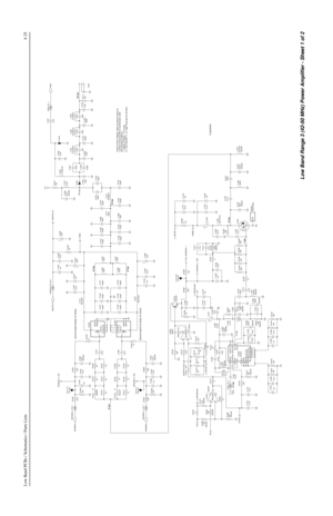 Page 325Low Band PCBs / Schematics / Parts Lists4-25
20 Vpp 18 Vpp25 Vpp
25 Vpp190 Vpp180 Vpp
J1401
1.8V-2.1V1.8V-2.1V
3.7V-3.9V
2.5 Vpp
5 Vpp
90 Vpp
10 Vpp
Peak-to-Peak Voltages (Vpp) are typical values as
could be measured with an oscilloscope under
the following conditions:
1.) Battery Voltage = 13.6 Volts
2.) Test Channel 11, i.e. High Power @ 46.125 MHz DEVICE NEAR INSIDE OF RADIO
DEVICE NEAR OUTSIDE OF RADIO
0
E1403 R1469
C1404
.01uF
C1476
0.1uF
C1416
30pF137.876nHL1421
FN0:NPD1402
1uF C1425
10 R1421
3.3K...