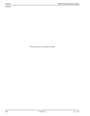 Page 11 
viii 
6880904Z07-O August, 1996 
ForewordGP350 Portable Radios Service Manual 
Model Charts 
Item Description
 
X 
HLE9487_ RF Board, 12.5 kHz, (465-495 MHz) 
X 
HLE9485_ RF Board, 20/25 kHz, (465-495 MHz) 
X 
HLE9488_ RF Board, 12.5 kHz, (490-520 MHz) 
X 
HLE9489_ RF Board, 20/25 kHz, (490-520 MHz) 
XXXX 
HLN9203_ 16-Channel Control Kit 
XXXX 
HLN9152_ Chassis Hardware Assembly 
XXXX 
HHN9126_ Housing 
XXXX 
NAE6483_ Antenna 
XXXX 
6880904z01 User Guide/Quick Reference Card
Description16-Chan., 20/25...