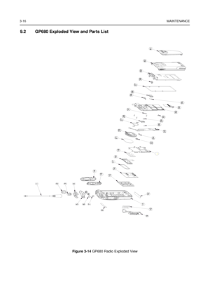Page 303-16MAINTENANCE
9.2 GP680 Exploded View and Parts List
Figure 3-14GP680 Radio Exploded View
8
9
10
11
12
1314
15
16
17
18
1920202020
21
22
23
24
25
27
26
28
29
30
3132
33
34
35
36
37
39
40
41
756
2
3
41
38 