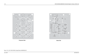 Page 23012-54UHF 465-495 MHz (8486634Z02-O) Schematic Diagrams, Overlays, and Parts ListsJune, 20056881096C25-B
Component Side
Solder Side
C1
C2
C3
C4C5
C6
C7
C8
C21
C22
C23
C24
C25
C26
C27
C28
C29
C30
C31
C32
G1 G2
9
J1
281
g1
g2J2
43
Q1
4
3
Q24
3
Q3
4
3Q44
3
Q5
43
Q6
4
3Q74
3
Q8 4
3
Q9
4
3
Q10
4
3
Q11 4
3
Q12
R1
R2
R3R4
R5
R6
R7R8
R9
R10
R11
R12
R13R14R15R20
D1
D2
D3
D4
D5
D6
D7
D8
S17
S18
S19
S20
S21
S22
S23
S24
S25
S26
S27
S28
S29
S30
S31
S32
Figure 12-44. UHF (465-495 MHz) Keypad Board (8466565A03-B) 