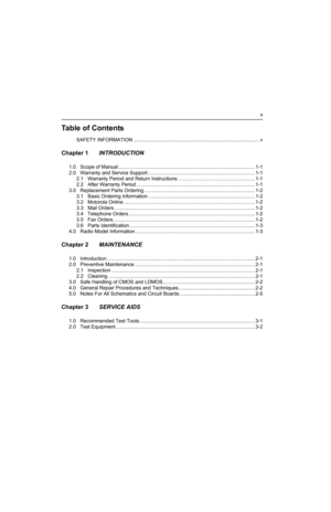 Page 9iii
Table of Contents
SAFETY INFORMATION .......................................................................................... v
Chapter 1INTRODUCTION
1.0 Scope of Manual .................................................................................................. 1-1
2.0 Warranty and Service Support ............................................................................. 1-1
2.1 Warranty Period and Return Instructions ....................................................... 1-1
2.2 After...