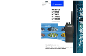 Page 1Supplement to
Basic Service Manual 
(Canada Only)
Professional Portable Radio Basic Service Manual 68P80906Z54quality
versatility
Professional Radio
As Dedicated As You Areª
CA, Motorola, Professional Radio - As Dedicated As You Are, HT
Series, MTX Series, and Call Alert are trademarks of Motorola, Inc.
LTR is a registered trademark of E.F. Johnson Company.
© 2000, 2001 Motorola, Inc. All Rights Reserved. Printed In U.S.A.*6881093C57*68P81093C57-B
quality
HT750¥LS
MTX150
MTX450
MTX1500
MTX4500Portable...