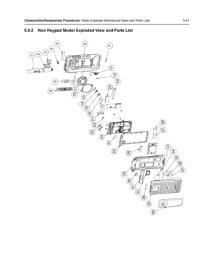 Page 91Disassembly/Reassembly Procedures: Radio Exploded Mechanical Views and Parts Lists 5-41
5.9.2 Non Keypad Model Exploded View and Parts List
40
39
32
31
30
29
25
24
22
23
21
16
15
14
12
11
10
9
8
123
4
567
17
18
19
27
26
33
34
35
36
37
13
28
20
38
41 