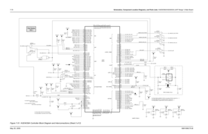 Page 334
7-74Schematics, Component Location Diagrams, and Parts Lists: HUE4039A/HUE4043A (UHF Range 1) Main BoardMay 25, 2005 6881096C74-BFigure 7-51. HUE4039A Controller Block Diagram and Interconnections
 (Sheet 2 of 2)
NP
For Patriot RAM, R0125 is not placed, R0124 is placed for a 1
For Patriot BRAVO, neither R0124 or R0125 is placed for a 1
32kHz Oscillator Circuit
NP
For Non-HAB: R0114 Placed
R0113, R0115 Not Placed
R0113, R0115 Placed
NP
For HAB: R0114 Not Placed
NP
For Patriot RAM and BRAVO, R0124 is...