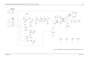 Page 349
Schematics, Component Location Diagrams, and Parts Lists: HUE4039A/HUE4043A (UHF Range 1) Main Board 7-896881096C74-B May 25, 2005
Figure 7-66. HUE4043A  RF 100W Power Amplifier (RF PA) Schematic (Sheet 2 of 2)
C5704
100pF
C5703
C5702
100pF
C5701
100pF
C5709
C5708
C5707
C5706
C5705
D5706
C5714
3.9pF
C5713
11pF
C5712
3.9pF
C5711
3.9pF C5719
1.8pF
C5718
100pF
C5717
33pF
C5716
39pF
C5715
100pF
C5724
C5723
100pF *C5722*
  1.5pF
*C5721*
  6.8pF
C5720
7.5pF
R5704
100K
R5703
0
R5702
1.5K
R5708
36
R5707
82...