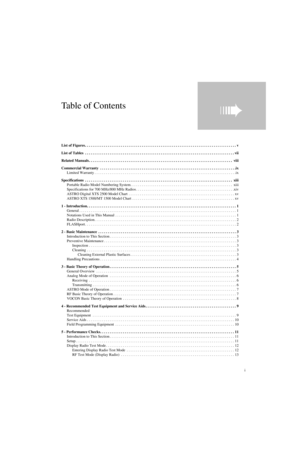 Page 3i
Table of Contents
  ➠
List of Figures . . . . . . . . . . . . . . . . . . . . . . . . . . . . . . . . . . . . . . . . . . . . . . . . . . . . . . . . . . . . . . . . . . . . . . . . . . . . . . . . v
List of Tables  . . . . . . . . . . . . . . . . . . . . . . . . . . . . . . . . . . . . . . . . . . . . . . . . . . . . . . . . . . . . . . . . . . . . . . . . . . . . . . . vii
Related Manuals . . . . . . . . . . . . . . . . . . . . . . . . . . . . . . . . . . . . . . . . . . . . . . . . . . . . . . . . ....