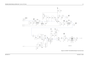 Page 180Schematics, Board Overlays, and Parts Lists: Transceiver (RF) Boards8-56881094C31-ENovember 16, 2006
Figure 8-3. NUF3577 700–800 MHz Receiver Front End Circuit
6.8nH33pF
L408
C421
100pFC401
100pFC422C411
0.1uF
1 2
3
5 4 V3A V3A
15V07T402
330nH V3A
150pF
L411 L402
C404 6.8K
68nH
R405 4.7KR404
C420
3pF TP404
NCV5A3pF C408
5 NC
4 6
3 2 1NC TP401
XFMR
T40368nHL40933pF C410
C419
33pF
10
STB
4VCC
L412
220nH
3GND17GND2
6LO5LOX8MI9MIX
1
MO
2
MOX
U401
PMB2335 L404
8.2nH
330nHL410 R406
470
33pF C415TP403...