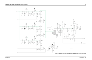 Page 184Schematics, Board Overlays, and Parts Lists: Transceiver (RF) Boards8-96881094C31-ENovember 16, 2006
Figure 8-7. NUF3577 700–800 MHz Frequency Generation Unit (VCO) Circuit—2 of 2
C321
39pF R301
22K
22 R311 2.7pFC309
R328
51K
VCC_BUFFERS14VCC_LOGIC18
C342
39pF
RX_SWITCH
7
SUPER_FLTR3TRB_IN19TX_BASE16TX_EMITTER15TX_IADJ1
TX_OUT
10
TX_SWITCH
13
GND_BUFFERS11GND_FLAG917
GND_LOGICPRESC_OUT
12
RX_BASE5RX_EMITTER6RX_IADJ2
RX_OUT
8
U300
50U54
COLL_RFIN4FLIP_IN20 220nHL304 39pF
Y303
RESONATOR
1100MHzNC C305
10...