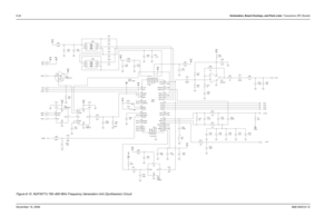 Page 1978-22Schematics, Board Overlays, and Parts Lists: Transceiver (RF) BoardsNovember 16, 20066881094C31-EFigure 8-15. NUF3577J 700–800 MHz Frequency Generation Unit (Synthesizer) Circuit
7/800_FGU_d02_a1
XTS 5000 Transceiver
7/800 (762 -869 MHz)
FGU Sheet 1 Vadim Dubov
Vadim Dubov
R202Vdd5
Vdd3
1K2K
20pF R218
VSFC238
10K R215 2 1Vdd3
NC0.1uF C210
3.3pF C228C204
C225
0.1uF 0.1uF
C218
.047uF Vdd30.1uFC205
C223
68pFC212
33pF
C237
33pF L201
2.2uH
.01uFC234 Vdd3
C221
0.1uFNC
NC
C230
39pF 27K
C233
0.1uF...