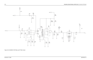 Page 2118-36Schematics, Board Overlays, and Parts Lists: Transceiver (RF) BoardsNovember 16, 20066881094C31-EFigure 8-24. NLD8910H VHF Mixer and IF Filter Circuits
C457 TP452
1
18pF 4
6
1 2 3
1
XFMRT453
TP455
1TP15
TEST_POINT
560.0nHL455
1 5 4 P T 1
18pFC458
1 D N G 6
2
2 D N G
3
3 D
N G
4 D
N G 5
IN 1
OUT4 75D01 FL451
NC5 4
63
2
1 XFMR
T451
560.0nH
L454
RX_OSC
RX_OSC
IF
IF
RF_OUTANA_5V 