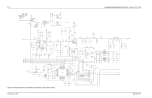 Page 2138-38Schematics, Board Overlays, and Parts Lists: Transceiver (RF) BoardsNovember 16, 20066881094C31-EFigure 8-26. NLD8910H VHF Transmitter and Automatic Level Control Circuits 
Embedded coupler
FWD RVS
C137
C N
NC2 33pF
D102 MBD330DWT14802197J83
1 A1
4
A23
K1 6
K2
2
NC1 5
R113
100K
C131
1uF R115
1K100 V3B
R118
L120
18nH
C148
68pF 330pF
NC C106
.01uF C125R101
NC TXB+
TX7V100K
6 1
17
V5EXT20
VAR1
18
VAR224
VAR3
G V 5 1
6
VL19
VLIM
0 1
1
RFIN
21
RS
1 3
T E S
R
23
RX T1 2
0
3
P M E T
0 1 V 4 1
5 4 V 3 1
X
Q...