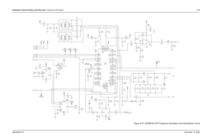 Page 214Schematics, Board Overlays, and Parts Lists: Transceiver (RF) Boards8-396881094C31-ENovember 16, 2006
Figure 8-27. NLD8910H VHF Frequency Generation Unit (Synthesizer) Circuit
C240
0.1uF 0.1uF C206
C241 10uF
330pF C230 2.2uFC203
5
A3 6K13
K22
K31 D202
A1 4
A2
TP23 TEST_POINT
1
2.2uHL201
0.1uF C226 680 R217TP25
TEST_POINT
1
Q201
R212 NC NC
82.047uF C218
TEST_POINTTP210
1
V3B
R213
110K
TP21
TEST_POINT NC330 R202
C210
0.1uF K31
NC D201
A1 4
A2 5
A3 63
K1
K22
0.1uF C204
COM 1
3 GND 2
IN
OS 65
OUT SHDN 7VDD...