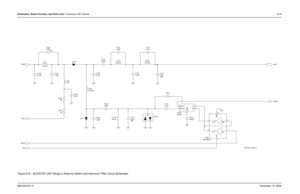 Page 254Schematics, Board Overlays, and Parts Lists: Transceiver (RF) Boards8-796881094C31-ENovember 16, 2006Figure 8-51. NLE4273F UHF Range 2 Antenna Switch and Harmonic Filter Circuit Schematic
NPNP NP
3pF C704
5.6pF
C716
*D722* 9.75nHL715C714
9.75nHL711
 2.7pF
*C718* L705
1uH
22pF L708
13.85nH
R702
82
9.5nH *L719* R701
82D707
D717 1.1pF *C703* *C702*9.75nH
2.7pF
0 L701
V14
V25 R721
U725
AT267
GND 2
RFIO1 1
RFIO2 3 C713
7.5pF
5.6pF C717 C710
100pF
A11 A23
GND
2 VCC
5
Y1 6Y2 4 330pF C724
U726
NC7WZ04 1.8pF...