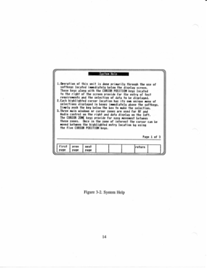 Page 23l.{heration 
of fhis unit is done  primcilc 
thrsugh the use  of
sqftkegs  located imdiatelg 
beltn the displeg 
srreen.
Thess  kegs along  nith the 
tU[St]B  PIISITIIHi 
kegs lncaled
*u  fhe 
risht  of lhe 
screen  prouide 
fsr ihe entrg  of test
requir*nenls  rnd the selerfion 
of data 
to be 
displaced.
2.  tach 
highl  ighted 
cursor  lsraf ion has 
its orn  unique-mnu 
of
selectisns  displaged 
in boxes 
imediafelc 
rhoue th* softkegs.
$il+lu  push 
the keg  beloH 
ihe 
bax to 
mke the  seleclion....