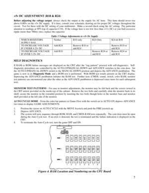 Page 97+5v DC ADJUSTMENT (R10 & R24)Before adjusting the voltage output, always check the output at the supply for AC hum.  This hum should never riseabove 0.005v on the +5v DC supply.  If it does, consult your schematic drawing set for proper DC voltages throughout thecircuit.  Test for these with the DC setting of your multimeter.  Make a second check using the AC setting.  Pay particularattention to readings at TP5 (top of capacitor C10).  If the voltage here is too low (less than +11v DC) or you find...