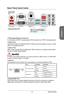 Page 23
Chapter 1
1-9Getting Started

Back Panel Quick Guide
PS/2 Keyboard/Mouse Combo Port
A combination of PS/2® mouse/keyboard DIN connector for a PS/2® mouse/keyboard.
USB 2.0 Port
The USB 2.0 port is for attaching USB 2.0 devices such as keyboard, mouse, or other USB 2.0-compatible devices.
USB 3.0 Port
USB 3.0 port is backward-compatible with USB 2.0 devices. It supports data transfer rate up to 5 Gbit/s (SuperSpeed).
 Important
In order to use USB 3.0 devices, you must connect to a USB 3.0 port. If a USB...