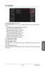 Page 87
3-28BIOS Setup3-29BIOS Setup

Chapter 3
3-28BIOS Setup3-29BIOS Setup

OC PROFILE
Overclocking Profile 1/ 2/ 3/ 4/ 5/ 6
Overclocking  Profile  1/  2/  3/  4/  5/  6  management.  Press    to  enter  the  sub-menu.
Set Name for Overclocking Profile 1/ 2/ 3/ 4/ 5/ 6
Names the current overclocking profile. 
Save Overclocking Profile 1/ 2/ 3/ 4/ 5/ 6
Saves the current overclocking profile.
Load Overclocking Profile 1/ 2/ 3/ 4/ 5/ 6
Loads the current overclocking profile.
Clear Overclocking Profile 1/ 2/ 3/...