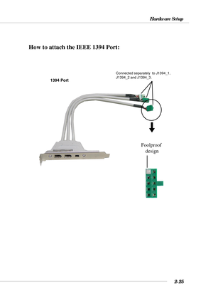 Page 462-25
Hardware Setup
How to attach the IEEE 1394 Port:
Foolproof
design
Connected separately  to J1394_1,
J1394_2 and J1394_3.
1394 Port 