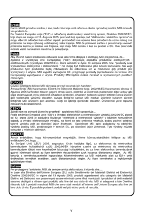 Page 5 
v  
 
 
 Srpski 
Da bi zaštitili prirodnu sredinu, i kao preduzeće koje vodi računa o okolini i prirodnoj sredini, MSI mora da 
vas podesti da… 
Po Direktivi Evropske unije (EU) o odbačenoj ekektronskoj i električnoj opremi, Direktiva 2002/96/EC, 
koja stupa na snagu od 13. Avgusta 2005, proizvodi koji spadaju pod elektronsku i električnu opremu ne 
mogu više biti odbačeni kao običan otpad i proizvođači ove opreme biće prinuđeni da uzmu natrag ove 
proizvode na kraju njihovog uobičajenog veka trajanja....