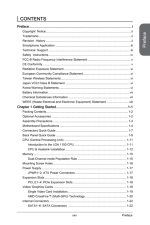 Page 11
Preface
xxvPreface

CONTENTS
Preface ............................................................................................................i
Copyright  Notice ......................................................................................................ii
Trademarks ..............................................................................................................ii
Revision  History...