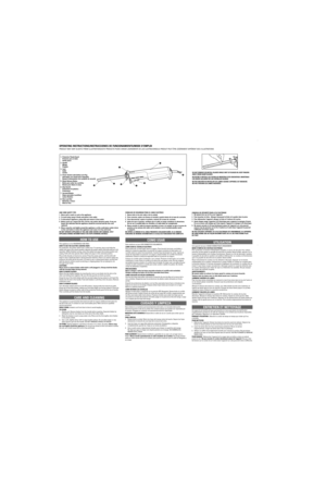 Page 2OPERATING INSTRUCTIONS/INSTRUCCIONES DE FUNCIONAMIENTO/MODE DÕEMPLOIPRODUCT MAY VARY SLIGHTLY FROM ILLUSTRATIONS/ESTE PRODUCTO PUEDE VARIAR LIGERAMENTE DE LAS ILUSTRACIONES/LE PRODUIT PEUT æTRE LƒGéREMENT DIFFƒRENT DES LÕILLUSTRATIONSThis appliance is for HOUSEHOLD USE ONLY.
HOW TO USE THE ELECTRIC CARVING KNIFE
For protection, the power switch has a safety lock. To operate, plug in and slide the
safety lock peg to the unlock position; depress the power switch and knife will be in full
operation. When...