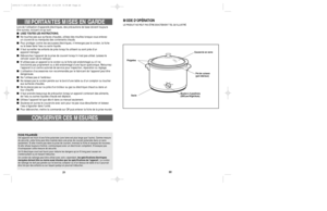 Page 1221
Lors de lutilisation dappareils Žlectriques, des prŽcautions de base doivent toujours

nLISEZ TOUTES LES INSTRUCTIONS.
nNe touchez pas aux surfaces chaudes, utilisez des moufles lorsque vous enlevez 
un couvercle ou manipulez des contenants chauds.
nPour protŽger contre les secousses Žlectriques, nimmergez pas le cordon, la fiche 
ou la base dans leau ou autre liquide.
n
appareil mŽnager.
nDŽbranchez lappareil de la prise de courant lorsquil nest pas utilisŽ. Laissez-le 
refroidir avant de le...