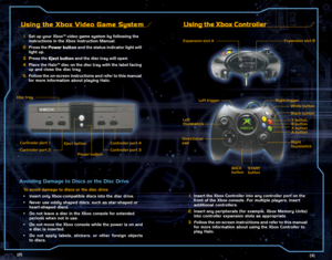 Page 3Disc tray
Controller port 1
Controller port 2Controller port 4
Controller port 3 Eject button
Power button
Using t Using tUsing t Using t
Using t
he Xbo he Xbohe Xbo he Xbo
he Xbo
x Cont x Contx Cont x Cont
x Cont
r rr r
r
oller olleroller oller
oller1.Insert the Xbox Controller into any controller port on the
front of the Xbox console. For multiple players, insert
additional  controllers.
2.Insert any peripherals (for example, Xbox Memory Units)
into controller expansion slots as appropriate.
3.Follow...