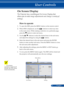 Page 4033
The Projector has a multilingual On Screen Display that 
allows you to make image adjustments and change a variety of 
settings.
How to operate 
1. To open the OSD, press the MENU button on the remote control.
2.  When OSD is displayed, use the     buttons to select any item 
in the main menu. While making a selection on a particular page, 
press the  button to enter sub menu.
3.  Use the     buttons to select the desired item in the sub menu 
and adjust the settings by using the     button. 
4....