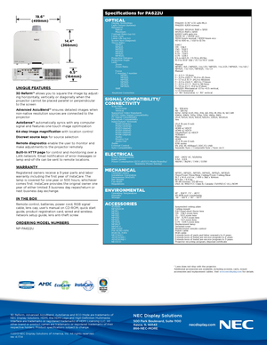 Page 4UNIQUE  FEATURES                                                         
3D Reform™ allows you to square the image by adjust-
ing horizontally, vertically or diagonally when the 
projector cannot be placed parallel or perpendicular 
to the screen
Advanced AccuBlend™ ensures detailed images when 
non-native resolution sources are connected to the 
projector
AutoSense™ automatically syncs with any computer 
signal and features one-touch image optimization
64-step image magnification with location control...