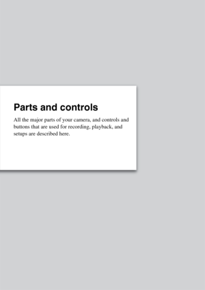 Page 4Parts and controls
All the major parts of your camera, and controls and 
buttons that are used for recording, playback, and 
setups are described here. 