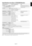 Page 14English
English-13
Specifications AccuSync LCD223WM Monitor
Monitor Specifications AccuSync LCD223WM Monitor Notes
LCD Module Diagonal: 55.9 cm/22 inches Active matrix; thin film transistor (TFT)
Viewable Image Size: 55.9 cm/22 inches liquid crystal display (LCD); 0.282 mm dot
Native Resolution (Pixel Count): 1680 x 1050 pitch; 300 cd/m
2 white luminance, 1000:1
contrast ratio, typical.
Input Signal Video: ANALOG 0.7 Vp-p/75 Ohms
Sync:Separate sync.TTL Level (Positive/Negative)
Horizontal sync....