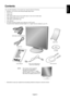 Page 5English
English-3
Contents
Your new NEC MultiSync LCD monitor box* should contain the following:
•MultiSync LCD monitor with tilt/swivel/height adjust stand
•Power Cord
•Cable cover
•Video Signal Cable (15-pin mini D-SUB male to 15-pin mini D-SUB male)
•Video Signal Cable (DVI-D to DVI-D)
•USB Cable (LCD2070NX only)
•User’s Manual
•CD ROM (includes complete User’s Manual in PDF format).
To see the User’s Manual, Acrobat Reader 4.0 or higher must be installed on your PC.
*
Remember to save your original...