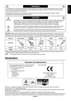 Page 3
English
English-1
WARNING
CAUTION
CAUTION: TO REDUCE THE RISK OF ELECTRIC SHOCK, MAKE SURE POWER CORD IS UNPLUGGED FROM
WALL SOCKET. TO FULLY DISENGAGE THE POWER TO THE UNIT, PLEASE DISCONNECT THE
POWER CORD FROM THE AC OUTLET.DO NOT REMOVE COVER (OR BACK). NO USER
SERVICEABLE PARTS INSIDE. REFER SERVICING TO QUALIFIED SERVICE PERSONNEL.
This symbol warns user that uninsulated voltage within the unit may have\
 sufficient magnitude to cause
electric shock. Therefore, it is dangerous to make any kind of...