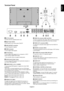 Page 11
English-9
English
Terminal Panel
Out
InOut
In
RGBHVRGB/HVRGBHVDVD/HD2 Pr Y Pb
VIDEO2VIDEO
 VIDEO IN connector (BNC and RCA)
To input a composite video signal. BNC and RCA connectors
are not available at the same time (Use only one input).
  VIDEO OUT connector (BNC)
To output the composite video signal from the VIDEO IN
connector.
  DVD/HD connector (RCA)
Connecting equipment such as a DVD player, HDTV device,
or Set-Top-Box.
 S-VIDEO IN connector (Mini DIN 4 pin)
To input the S-video (Y/C separate...