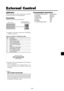 Page 44E-39
External Control
Application
These specifications cover the communications control of
the plasma monitor by external equipment.
Connections
Connections are made as described below.
plasma monitorExternal equipment
e.g., Personal computer
1) Connector on the plasma monitor side: EXTERNAL
CONTROL connector.
Type of connector: D-Sub 9-pin male
No. Pin Name
1 No Connection
2 RXD (Receive data)
3 TXD (Transmit data)
4 DTR (DTE side ready)
5 GND
6 DSR (DCE side ready)
7 RTS (Ready to send)
8 CTS (Clear to...