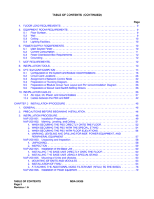 Page 10TABLE OF CONTENTS NDA-24306
Page  ii
Revision 1.0
TABLE OF CONTENTS  (CONTINUED)
Page
4. FLOOR LOAD REQUIREMENTS  . . . . . . . . . . . . . . . . . . . . . . . . . . . . . . . . . . . . . . . . . . . . . . . . . . . . .   9
5. EQUIPMENT ROOM REQUIREMENTS  . . . . . . . . . . . . . . . . . . . . . . . . . . . . . . . . . . . . . . . . . . . . . . . .   9
5.1 Floor Surface . . . . . . . . . . . . . . . . . . . . . . . . . . . . . . . . . . . . . . . . . . . . . . . . . . . . . . . . . . . . . . . .   9
5.2...