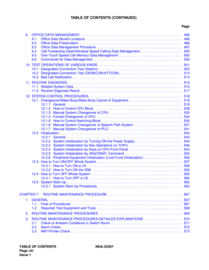 Page 20TABLE OF CONTENTS NDA-24307
Page viii
Issue 1
TABLE OF CONTENTS (CONTINUED)
Pag e
9. OFFICE DATA MANAGEMENT. . . . . . . . . . . . . . . . . . . . . . . . . . . . . . . . . . . . . . . . . . . . . . . . . . . . . .  496
9.1 Office Data Stored Locations . . . . . . . . . . . . . . . . . . . . . . . . . . . . . . . . . . . . . . . . . . . . . . . . . . .  496
9.2 Office Data Preservation  . . . . . . . . . . . . . . . . . . . . . . . . . . . . . . . . . . . . . . . . . . . . . . . . . . . . . .  496
9.3...