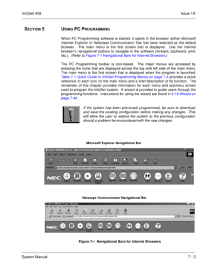 Page 336In fo S et  40 8  Issue  1A
S yst em  Man ual  7 - 3
Figure 7- 1  Na vig at io nal  B ars  fo r  In te rnet Br owse rs
Microsoft Explo rer  Navigational  Bar 