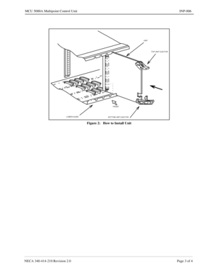 Page 133NECA 340-414-210 Revision 2.0 Page 3 of 4
MCU 5000A Multipoint Control Unit INP-006
Figure 2:   How to Install Unit
FRONT
BOTTOM UNIT EJECTORTOP UNIT EJECTOR UNIT
LOWER GUIDE 