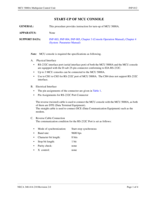 Page 145NECA 340-4 14- 21 0  Revisio n 2.0   Page 1 o f 4
MCU  5000A Multipoint Control  U nit   INP-012
  STA RT-UP OF MCU CONSOLE 