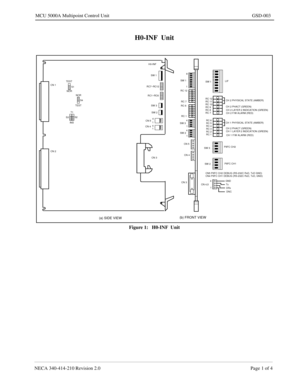 Page 157NECA 340-414-210 Revision 2.0 Page 1 of 4
MCU 5000A Multipoint Control Unit GSD-003
H0-INF  Unit
Figure 1:   H0-INF  Unit
CN5 PIIFC CH2 DEBUG (RS-232C RxD, TxD GND)
CN 4,5 SW 1
LIF 
CH 2 PHYSICAL STATE (AMBER)
CH 2 F/W ALARM (RED)  CH 2 LAYER 2 INDICATION (GREEN)   CH 2 PHACT (GREEN) 
CH 1 PHYSICAL STATE (AMBER)
CH 1 F/W ALARM (RED)  CH 1 LAYER 2 INDICATION (GREEN)   CH 2 PHACT (GREEN) 
PIIFC CH2 
PIIFC CH1 
GND
4
1 SW 1
RC 12
RC 6
SW 3
SW 2 8
1
4
1
4
1 RC 12
RC 7
RC 6
RC 1
SW 3
SW 2
CN 5
CN 4CN 3
CN 1...