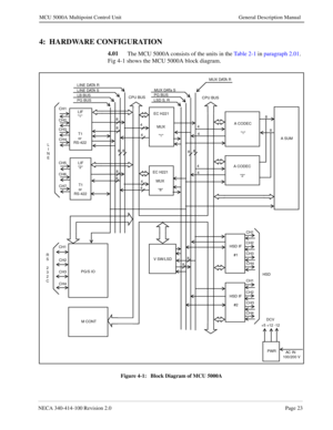 Page 35NECA 340-4 14- 10 0  Revisio n 2.0   Page 23
MCU 5000A Multipoint Control  U nit   General Description Manual
4:  HARD WAR E C ONFIGUR ATION
LIN E  DATA R
R
L
8
8
8
4
C PU  BUS  
CPU  B U S
8
8
88
HSD 