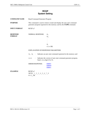 Page 425NECA 340-4 14- 30 0  Revisio n 2.0   Page 1 o f 2
MCU  5000A Multipoint Control  U nit   COP-1 11
RCGP 