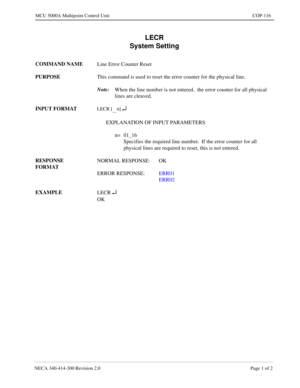 Page 435NECA 340-4 14- 30 0  Revisio n 2.0   Page 1 o f 2
MCU  5000A Multipoint Control  U nit   COP-116
LECR 